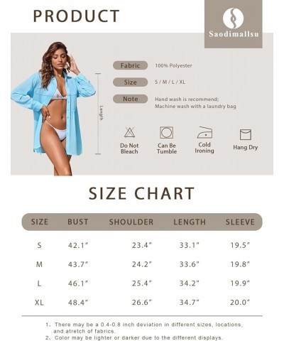 Womens Button V Neck Swimsuit Coverup Casual Long Sleeve Drawstring Beach Cover Up Shirt Dress Blue $14.70 Swimsuits