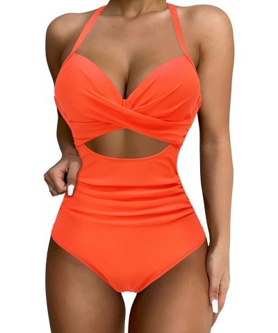 Women Wrap Cut Out One Piece Swimsuit High Waisted Monokini Bathing Suit 02 Orange $18.98 Swimsuits