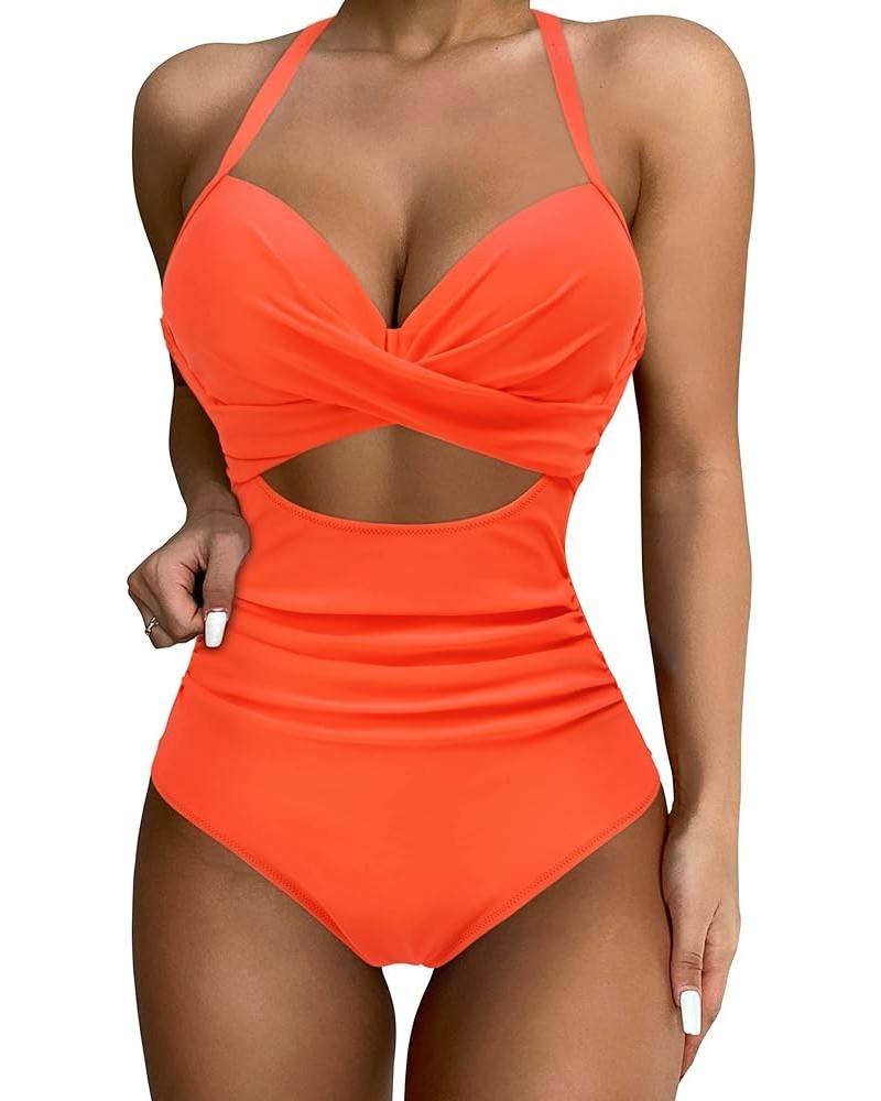 Women Wrap Cut Out One Piece Swimsuit High Waisted Monokini Bathing Suit 02 Orange $18.98 Swimsuits