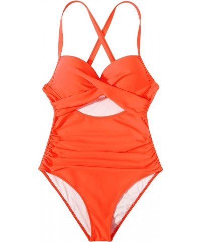 Women Wrap Cut Out One Piece Swimsuit High Waisted Monokini Bathing Suit 02 Orange $18.98 Swimsuits