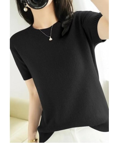 2023 Summer Fall Women's Short Sleeve Sweaters Crew Neck Solid Color Pullover Sweater Lightweight Soft Knitted T-Shirt Tops B...