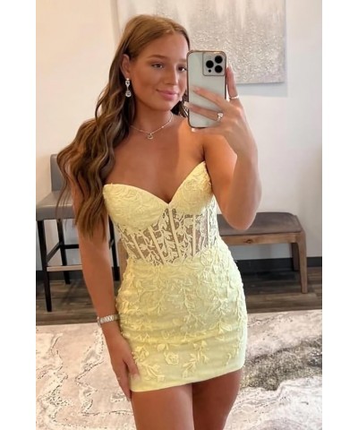 Short Tight Homecoming Dresses for Teens Strapless Lace Applique Prom Party Dress Blush Pink $36.75 Dresses