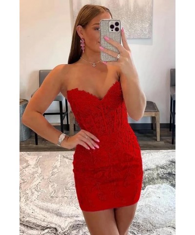 Short Tight Homecoming Dresses for Teens Strapless Lace Applique Prom Party Dress Blush Pink $36.75 Dresses