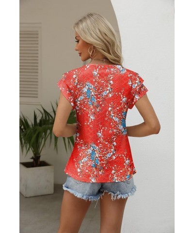 Women's Casual Dressy Short Petal Sleeve Shirts Pleated Fashion Front Key Hole Scoop Neck Floral Print Loose Fit Tops 02-fora...