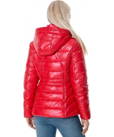 Women's Quilted Lightweight Puffer Jacket Metallic Shiny Winter Warm Zip Up Padded Coat with Detachable Hood Red $25.30 Jackets