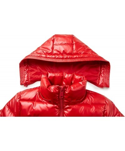 Women's Quilted Lightweight Puffer Jacket Metallic Shiny Winter Warm Zip Up Padded Coat with Detachable Hood Red $25.30 Jackets