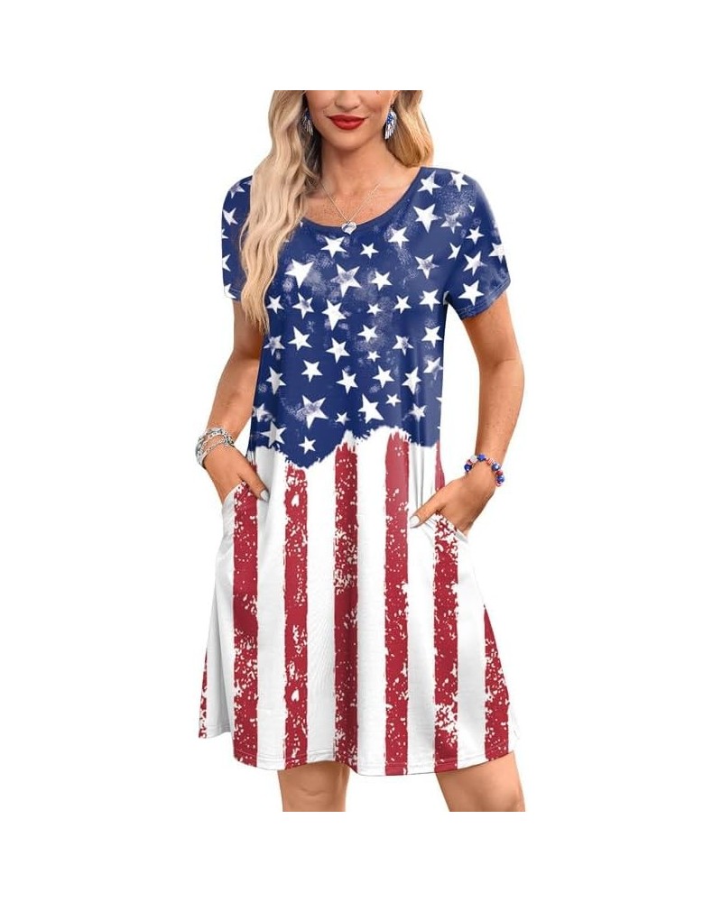 Women's July 4th Patriotic Amercian Flag Mini Dress with Pocket Olive Amercian Flag $12.50 Dresses