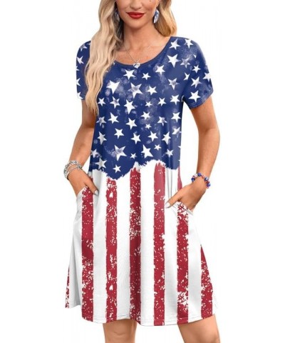 Women's July 4th Patriotic Amercian Flag Mini Dress with Pocket Olive Amercian Flag $12.50 Dresses