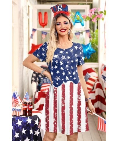 Women's July 4th Patriotic Amercian Flag Mini Dress with Pocket Olive Amercian Flag $12.50 Dresses