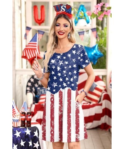 Women's July 4th Patriotic Amercian Flag Mini Dress with Pocket Olive Amercian Flag $12.50 Dresses