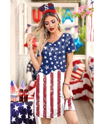 Women's July 4th Patriotic Amercian Flag Mini Dress with Pocket Olive Amercian Flag $12.50 Dresses