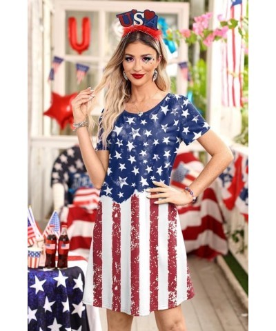 Women's July 4th Patriotic Amercian Flag Mini Dress with Pocket Olive Amercian Flag $12.50 Dresses