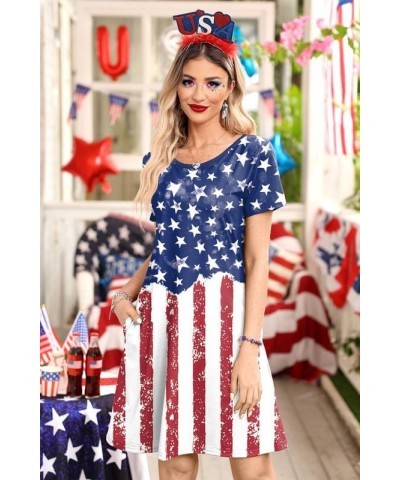 Women's July 4th Patriotic Amercian Flag Mini Dress with Pocket Olive Amercian Flag $12.50 Dresses