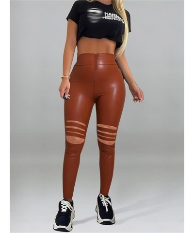 Women Faux Leather Leggings Sexy Tight Stretchy Rider Punk Solid PU Skinny Hip Push Up Butt Lift Hem Split Pants K Brown $13....