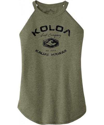 Koloa Surf Ladies Vintage Arch Perfect Blend Rocker Tank Sizes XS-4XL Military Green Frost / Black $12.30 Tanks