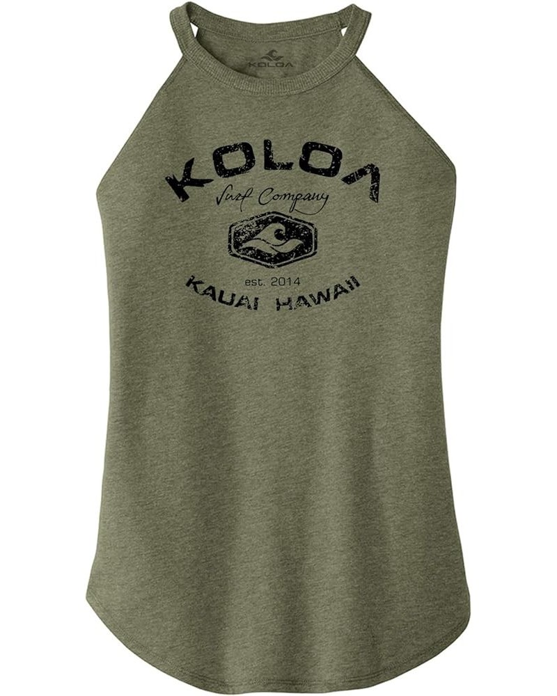 Koloa Surf Ladies Vintage Arch Perfect Blend Rocker Tank Sizes XS-4XL Military Green Frost / Black $12.30 Tanks