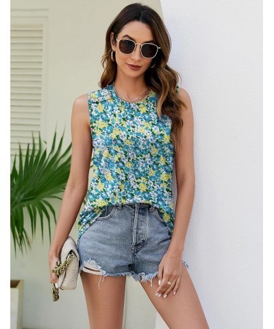 Women Casual Tank Tops Loose Fit Crew Neck Sleeveless Blouses Shirts Summer Flowy Tunic Button Design White Blue Floral $11.2...