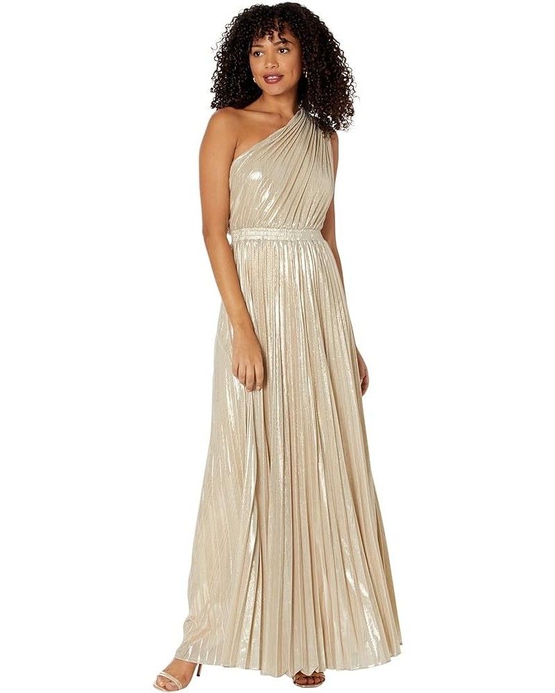 Women's Floor Length Evening Gown One Shoulder Strap Pleated Dress Champagne $70.39 Dresses