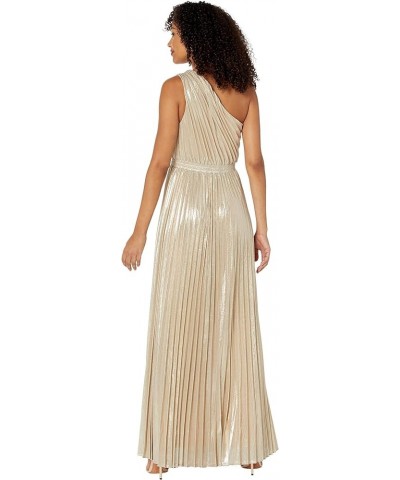 Women's Floor Length Evening Gown One Shoulder Strap Pleated Dress Champagne $70.39 Dresses