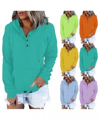 Womens Hoodie Sweatshirts Fall Fashion Button Down Hooded Sweatshirt Solid Drawstring Cute Comfy Pullover Hoodies H010-green ...