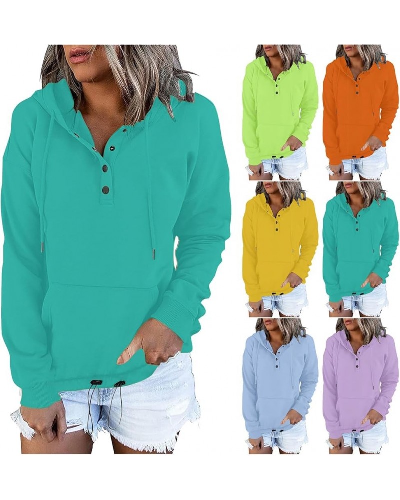 Womens Hoodie Sweatshirts Fall Fashion Button Down Hooded Sweatshirt Solid Drawstring Cute Comfy Pullover Hoodies H010-green ...