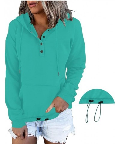 Womens Hoodie Sweatshirts Fall Fashion Button Down Hooded Sweatshirt Solid Drawstring Cute Comfy Pullover Hoodies H010-green ...