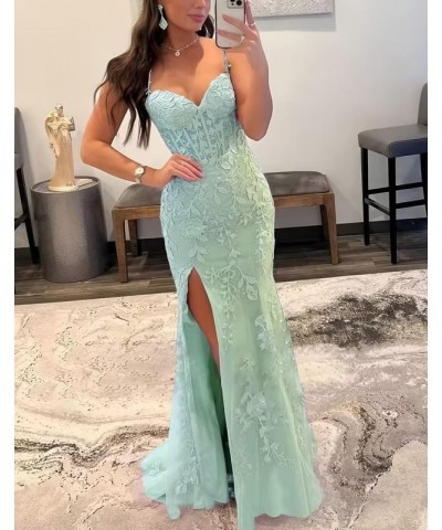 Lace Appliques Prom Dresses for Women Tulle Mermaid Bodycon Formal Evening Dress with Slit BD432 Gold $41.40 Dresses