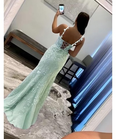 Lace Appliques Prom Dresses for Women Tulle Mermaid Bodycon Formal Evening Dress with Slit BD432 Gold $41.40 Dresses