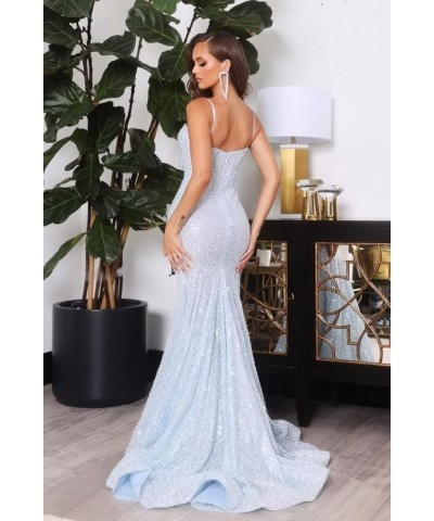 Sparkly Sequin Prom Dresses for Women Mermaid Long Spaghetti Straps Formal Evening Party Gowns Fuchsia $36.50 Dresses