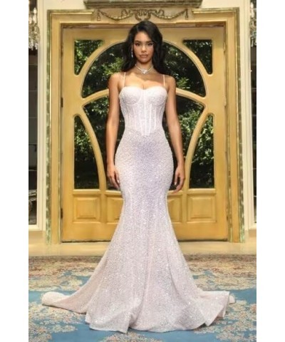 Sparkly Sequin Prom Dresses for Women Mermaid Long Spaghetti Straps Formal Evening Party Gowns Fuchsia $36.50 Dresses