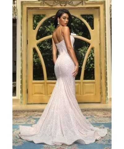 Sparkly Sequin Prom Dresses for Women Mermaid Long Spaghetti Straps Formal Evening Party Gowns Fuchsia $36.50 Dresses