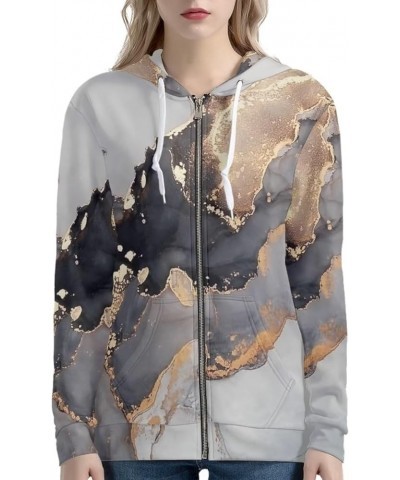 Women Fashion Hoodies Zip up Plus Size Sweatshirts with Front Pocket Oversized Marble Grey $9.00 Hoodies & Sweatshirts