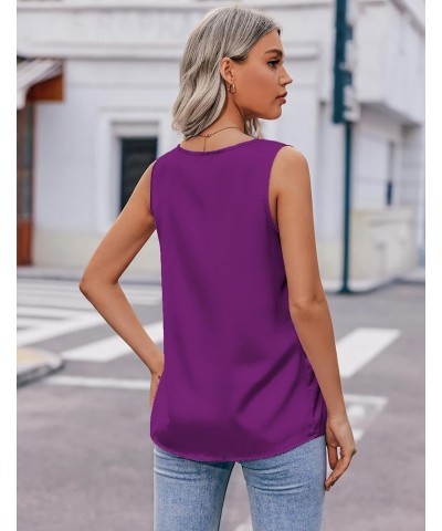 Womens 2024 Silk Satin Tank Tops V Neck Casual Cami Sleeveless Camisole Blouses Summer Basic Tank Shirt Purple $11.31 Tanks