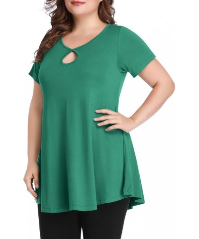 Womens Short Sleeve Sexy Keyhole Summer Swing Tunic Tops Plus Size Casual Loose Shirts Blouses Deep Green $16.19 Tops