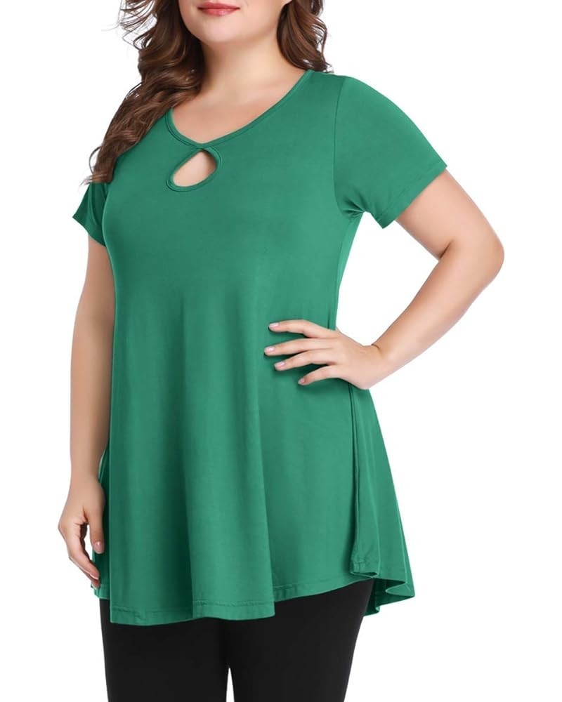 Womens Short Sleeve Sexy Keyhole Summer Swing Tunic Tops Plus Size Casual Loose Shirts Blouses Deep Green $16.19 Tops