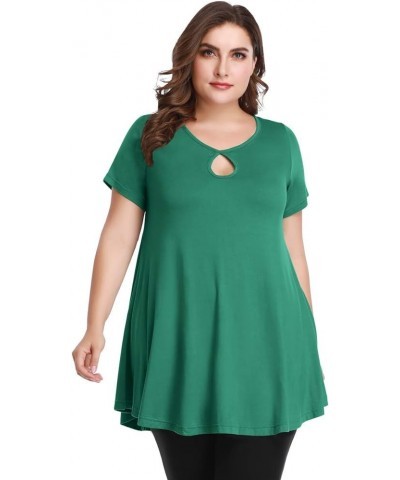 Womens Short Sleeve Sexy Keyhole Summer Swing Tunic Tops Plus Size Casual Loose Shirts Blouses Deep Green $16.19 Tops