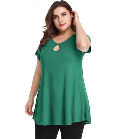 Womens Short Sleeve Sexy Keyhole Summer Swing Tunic Tops Plus Size Casual Loose Shirts Blouses Deep Green $16.19 Tops