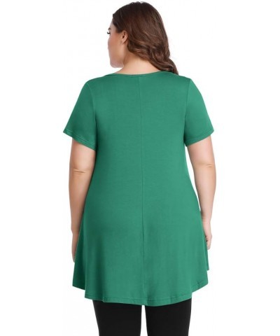 Womens Short Sleeve Sexy Keyhole Summer Swing Tunic Tops Plus Size Casual Loose Shirts Blouses Deep Green $16.19 Tops