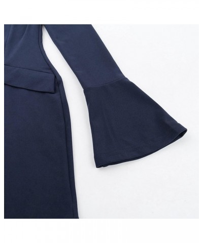 Solid Color Long-Sleeve Dress Mini Women's with Half High Collar Long Sleeves Flap Pockets Slim Fit Elegant Blue $11.93 Dresses