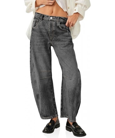 Women's Baggy Boyfriend Jeans Vintage Wide Leg Mid Rise Barrel Denim Ankle Pants Grey $32.44 Jeans