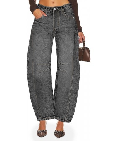 Women's Baggy Boyfriend Jeans Vintage Wide Leg Mid Rise Barrel Denim Ankle Pants Grey $32.44 Jeans