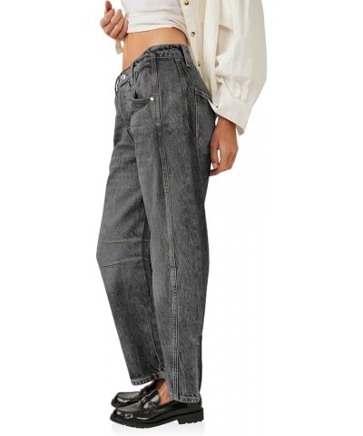 Women's Baggy Boyfriend Jeans Vintage Wide Leg Mid Rise Barrel Denim Ankle Pants Grey $32.44 Jeans