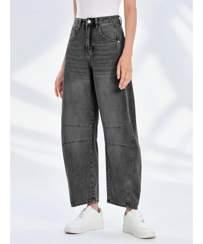 Women's Baggy Boyfriend Jeans Vintage Wide Leg Mid Rise Barrel Denim Ankle Pants Grey $32.44 Jeans