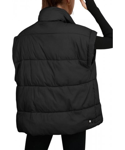 Womens Oversized Puffer Vest Zip Up Bubble Vests Stand Collar Cap Sleeves Padded Jacket Quilted Coats with Pockets Black $19....