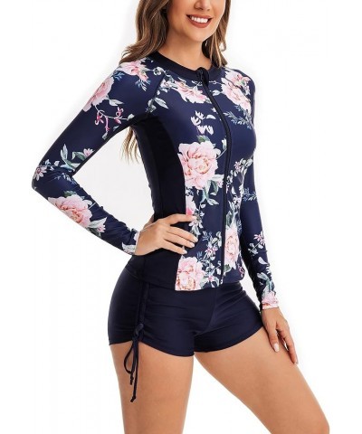 Women Rash Guard Long Sleeve Bathing Suit Swimsuit Boyshort Two Piece Boyleg Sun Protection Surfing Swimwear Blue-11 $24.93 S...