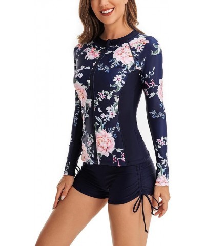 Women Rash Guard Long Sleeve Bathing Suit Swimsuit Boyshort Two Piece Boyleg Sun Protection Surfing Swimwear Blue-11 $24.93 S...