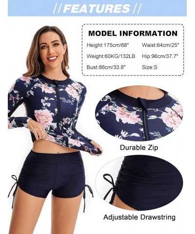 Women Rash Guard Long Sleeve Bathing Suit Swimsuit Boyshort Two Piece Boyleg Sun Protection Surfing Swimwear Blue-11 $24.93 S...