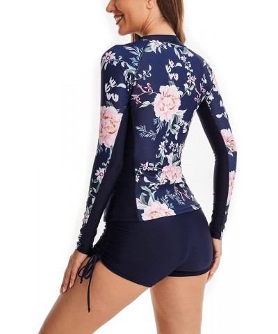 Women Rash Guard Long Sleeve Bathing Suit Swimsuit Boyshort Two Piece Boyleg Sun Protection Surfing Swimwear Blue-11 $24.93 S...