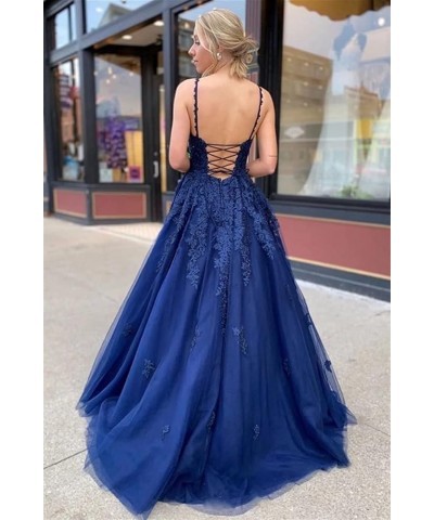 Lace Appliques Long Prom Dress A Line Spaghetti Straps Ball Gowns Tulle Formal Dress for Party CYM105 Olive Green $38.50 Dresses