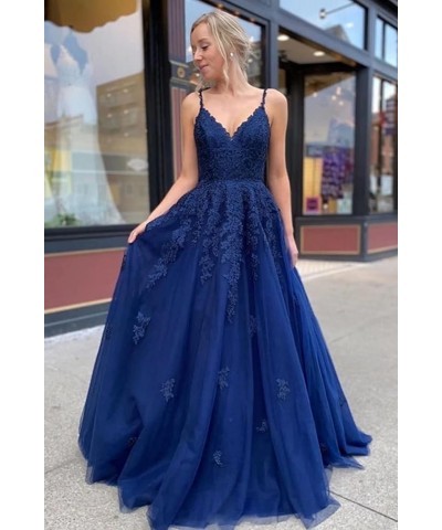 Lace Appliques Long Prom Dress A Line Spaghetti Straps Ball Gowns Tulle Formal Dress for Party CYM105 Olive Green $38.50 Dresses